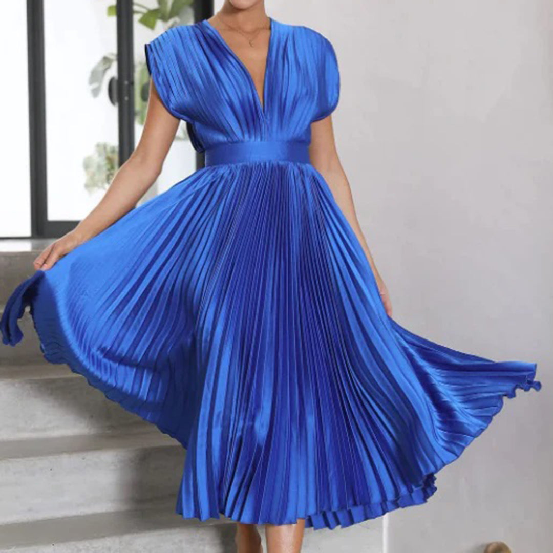 Margot | Graceful Pleated V-Neck Maxi Christmas Dress