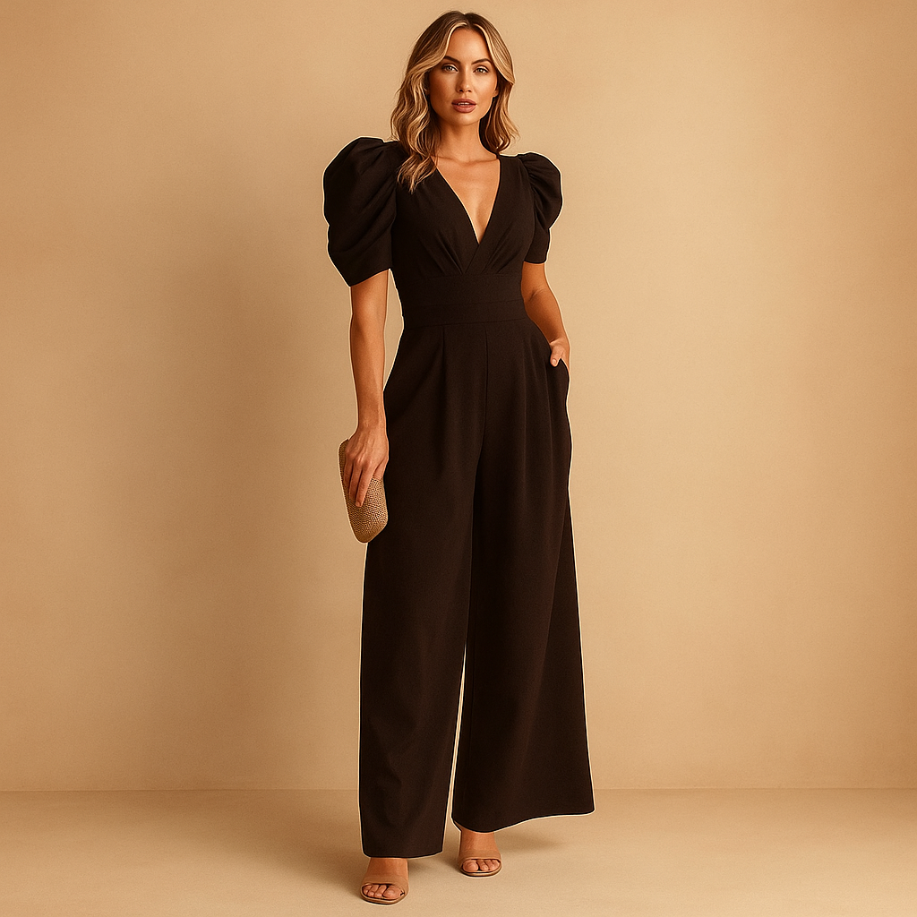 Margot | Stylish Puff Sleeve Tailored Wide Leg Jumpsuits
