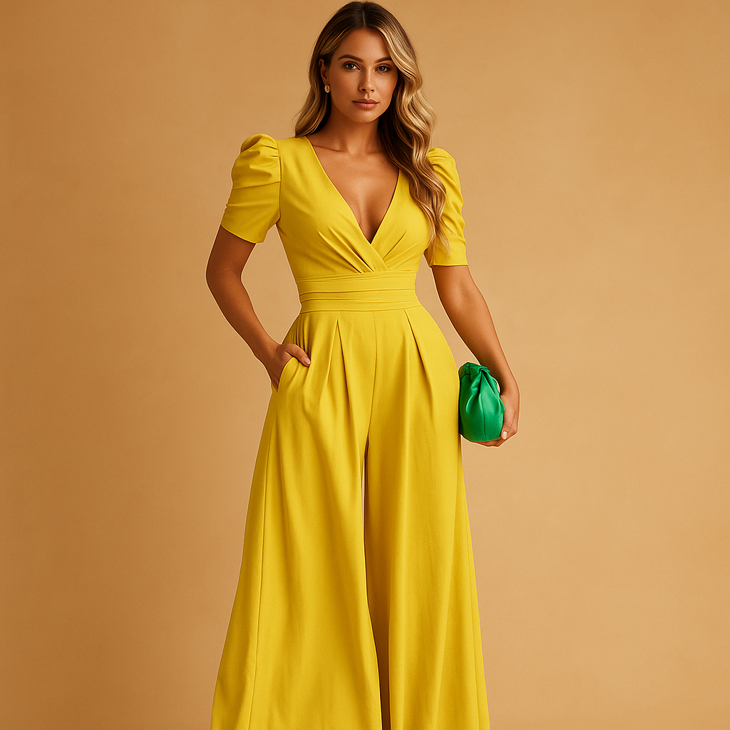 Margot | Stylish Puff Sleeve Tailored Wide Leg Jumpsuits