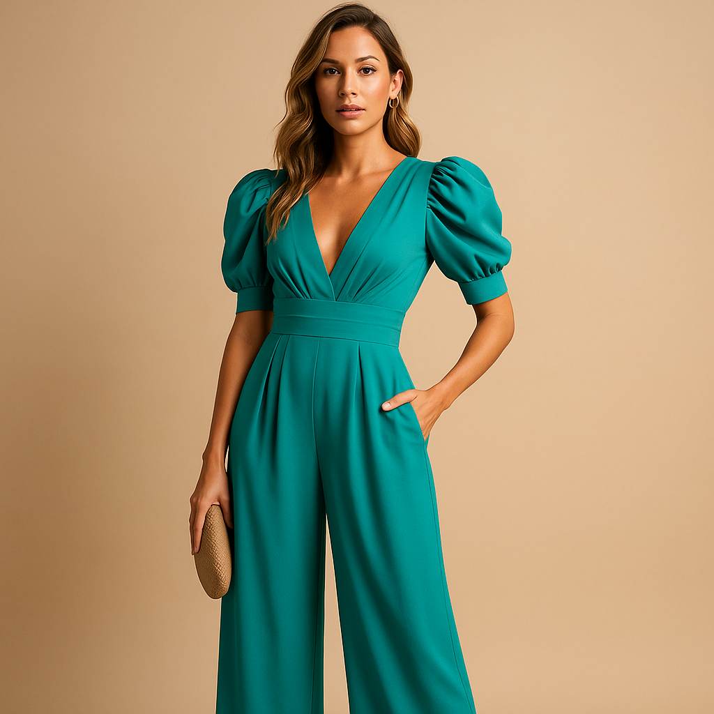 Margot | Stylish Puff Sleeve Tailored Wide Leg Jumpsuits