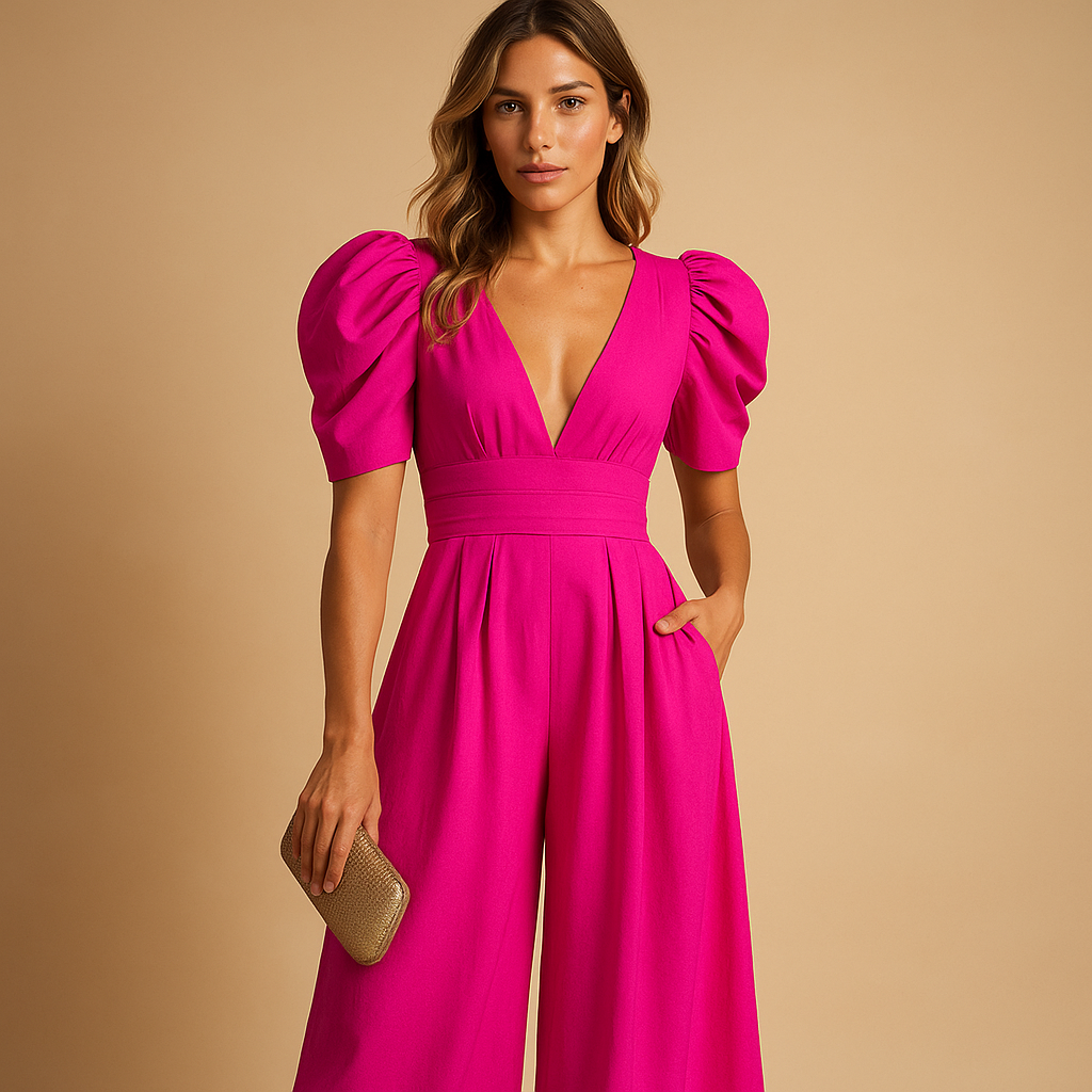 Margot | Stylish Puff Sleeve Tailored Wide Leg Jumpsuits