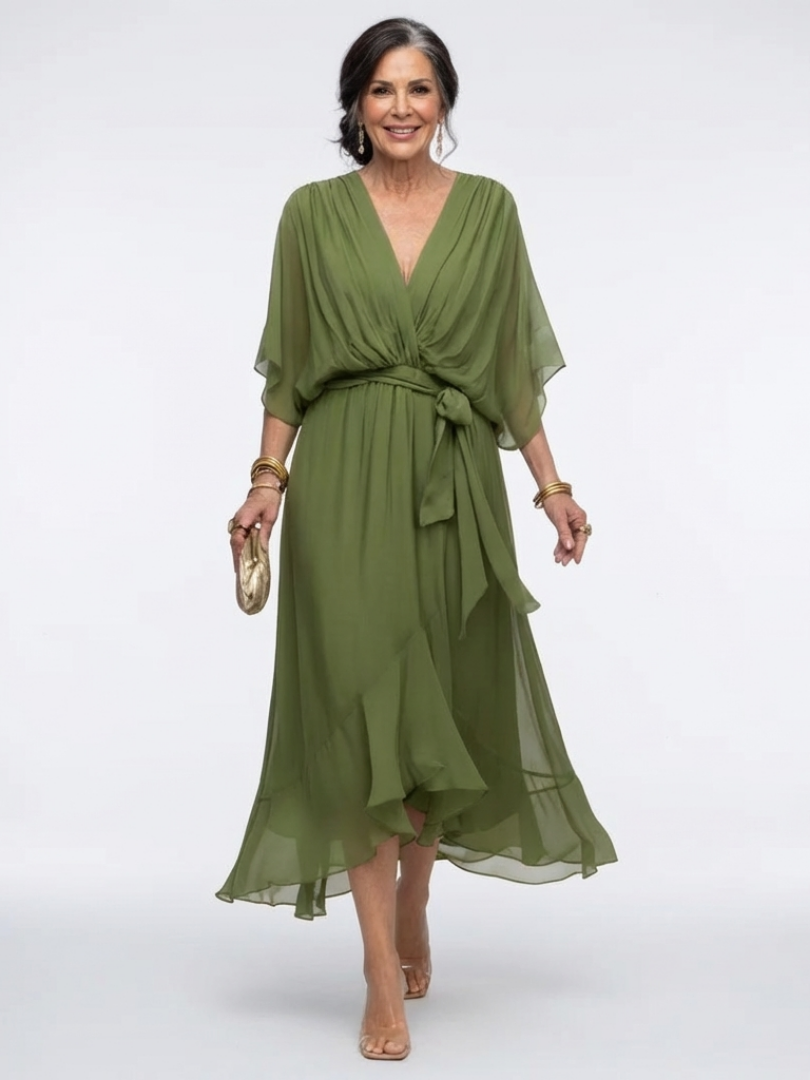 Maria | Refined Wrap Front Christmas Dress with Kimono Sleeves