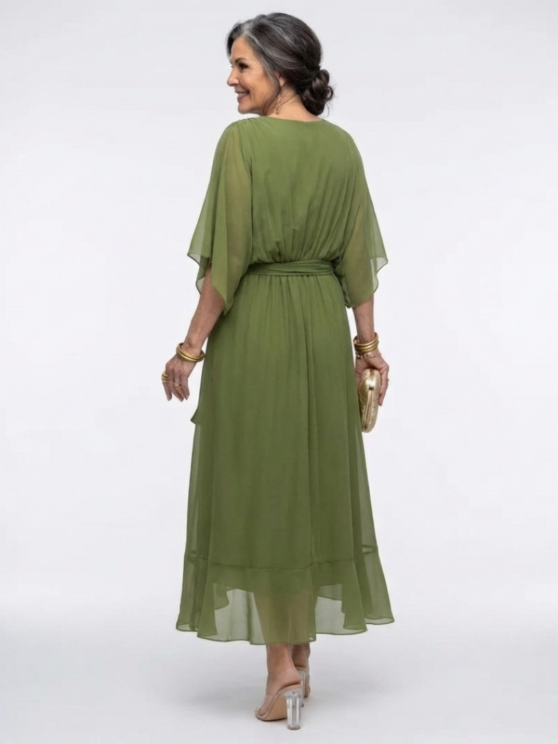 Maria | Refined Wrap Front Christmas Dress with Kimono Sleeves