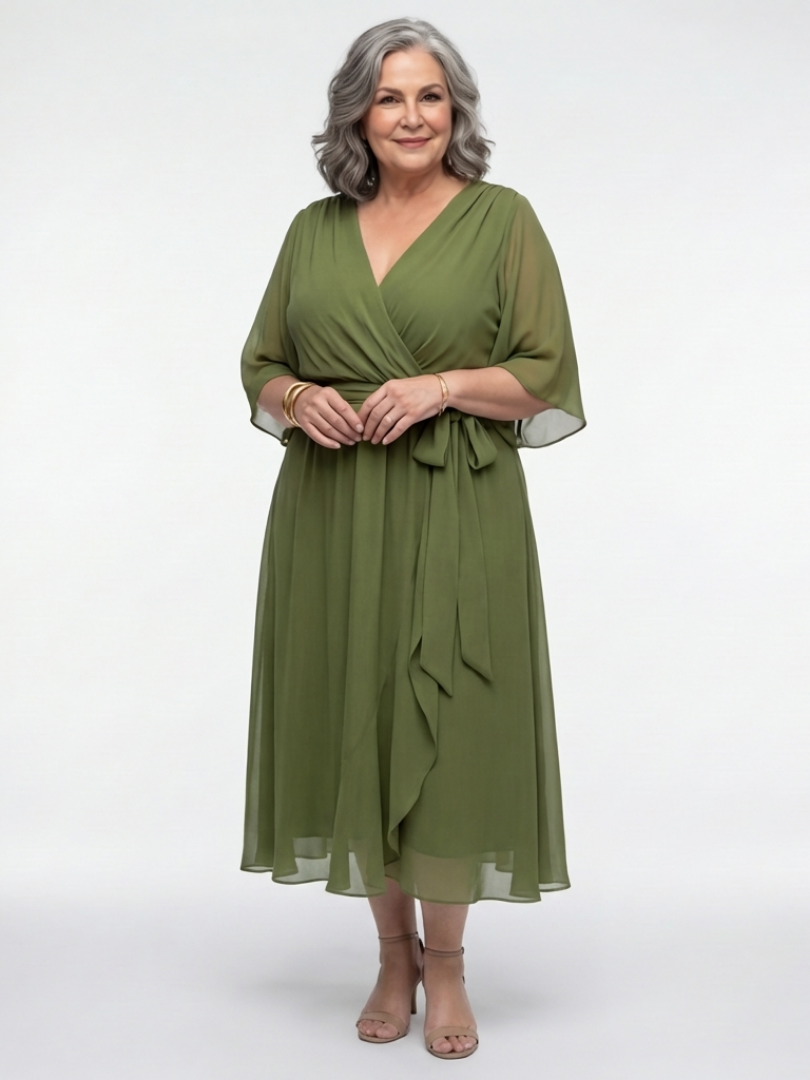 Maria | Refined Wrap Front Christmas Dress with Kimono Sleeves