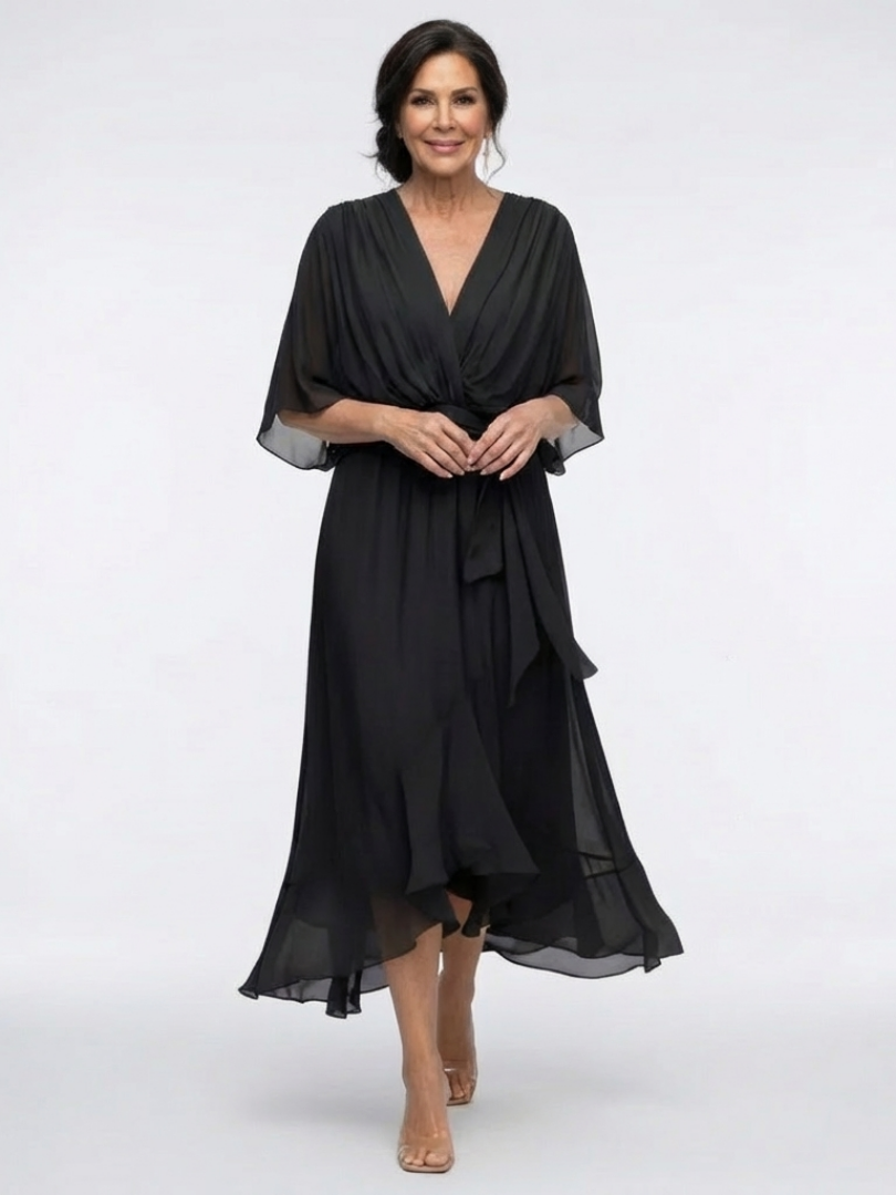 Maria | Refined Wrap Front Christmas Dress with Kimono Sleeves