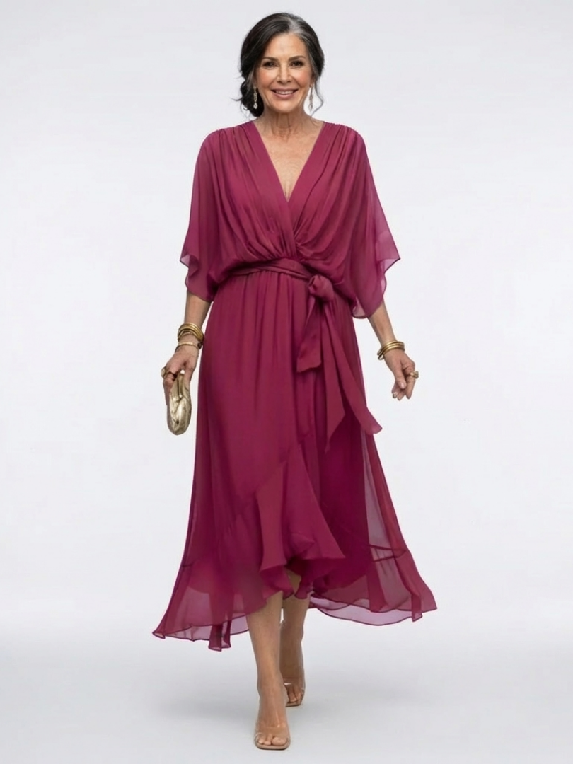 Maria | Refined Wrap Front Christmas Dress with Kimono Sleeves