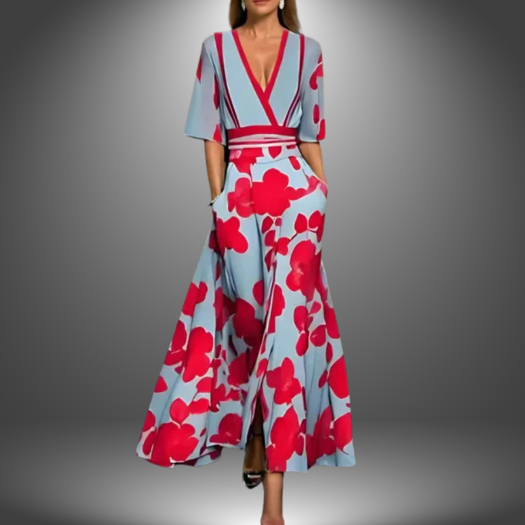 Matilda | Graceful Floral V-Neck Maxi Cocktail Dress