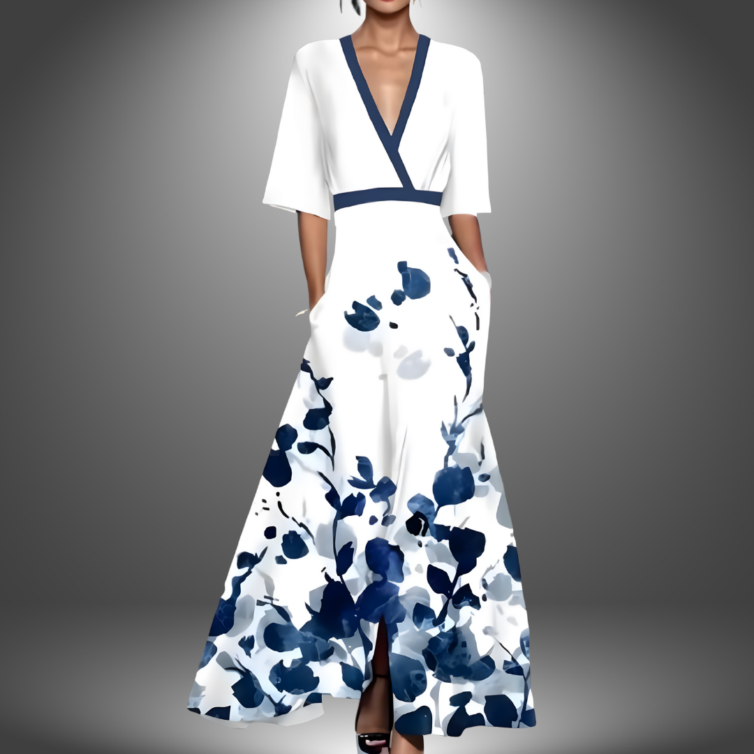 Matilda | Graceful Floral V-Neck Maxi Cocktail Dress