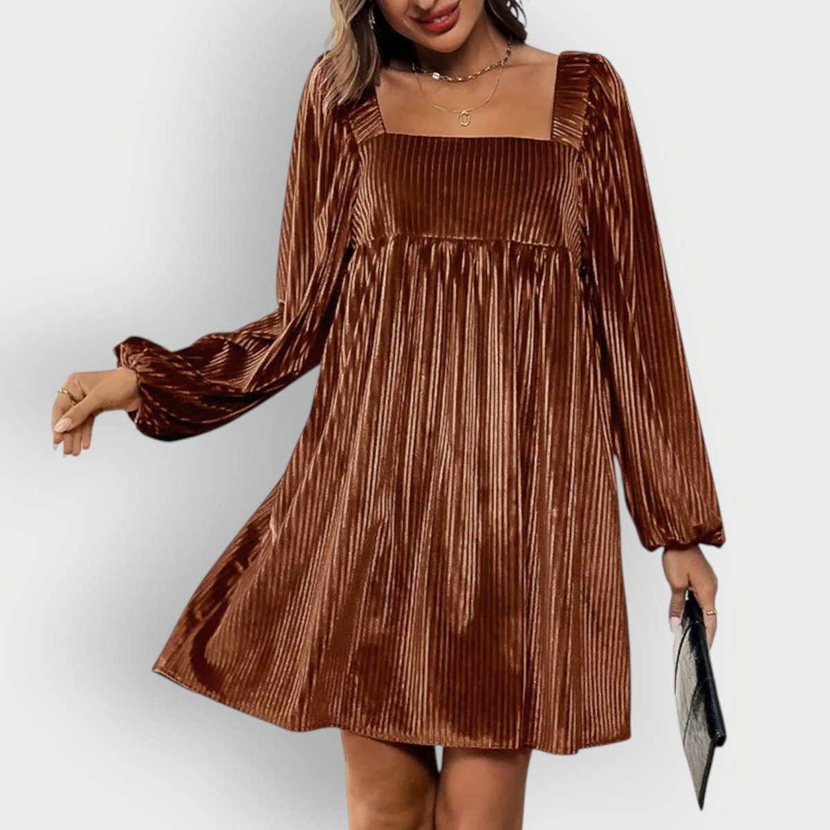 Mia | Cosy Pleated Puff Sleeve Christmas Dress