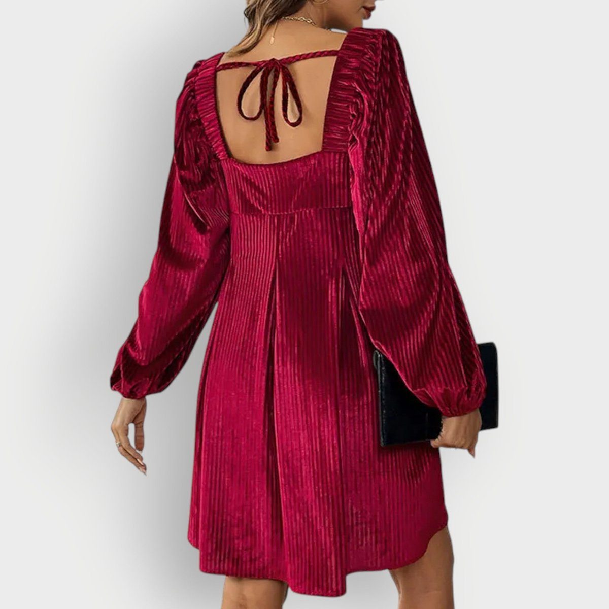 Mia | Cosy Pleated Puff Sleeve Christmas Dress