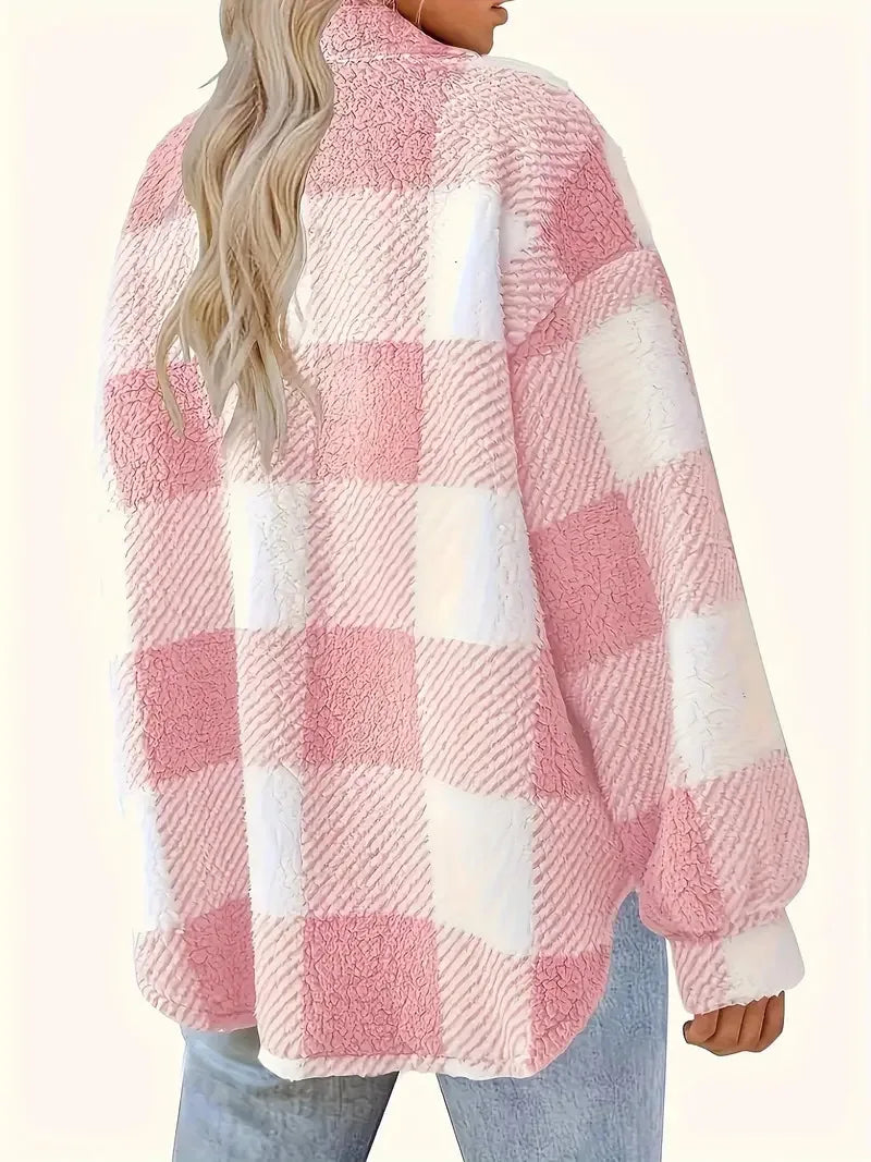 Mia | Sophisticated Plaid Button-Front Fleece Jacket