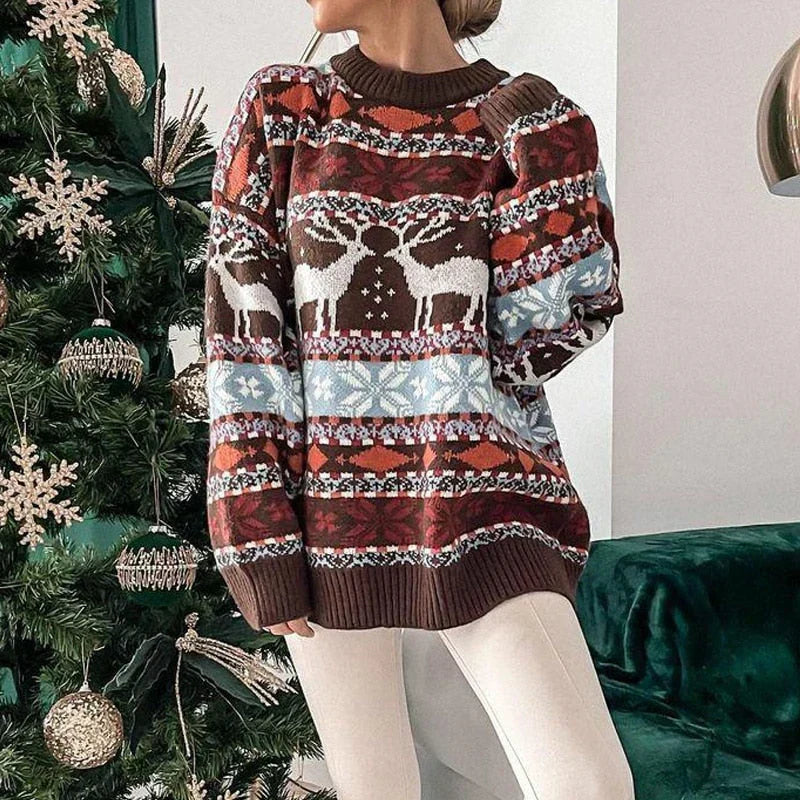 Mila | Cosy Reindeer Pattern Christmas Jumper for Women