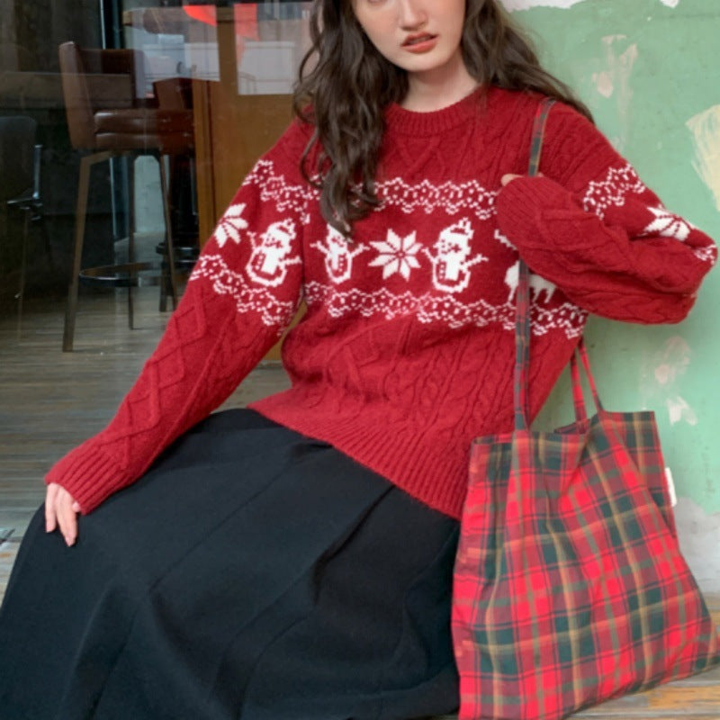 Mila | Graceful Cable Knit Ladies Xmas Jumpers with Snowman Print