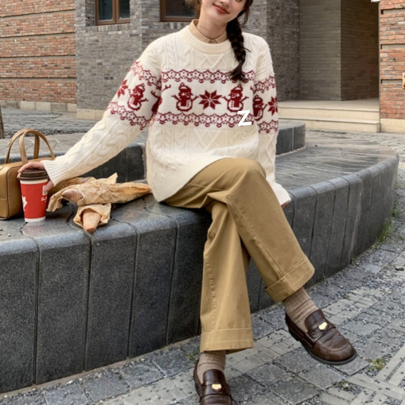 Mila | Graceful Cable Knit Ladies Xmas Jumpers with Snowman Print