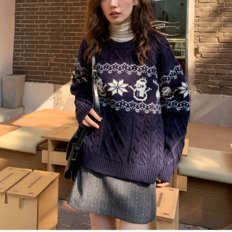 Mila | Graceful Cable Knit Ladies Xmas Jumpers with Snowman Print