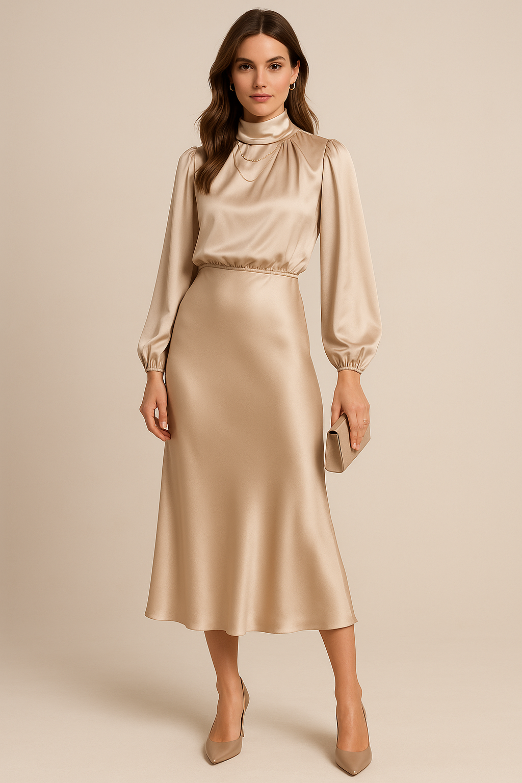 Mila | Refined High-Neck Long-Sleeve Christmas Midi Dress