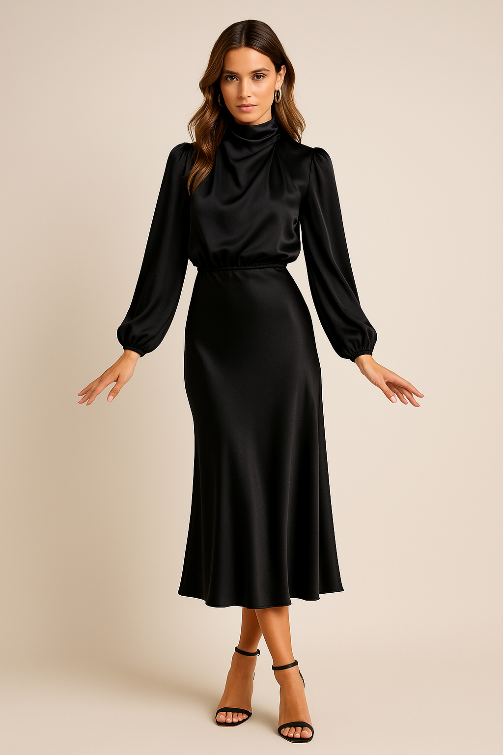 Mila | Refined High-Neck Long-Sleeve Christmas Midi Dress