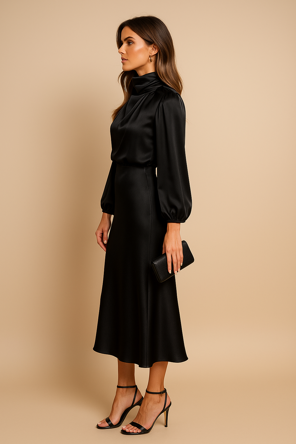 Mila | Refined High-Neck Long-Sleeve Christmas Midi Dress
