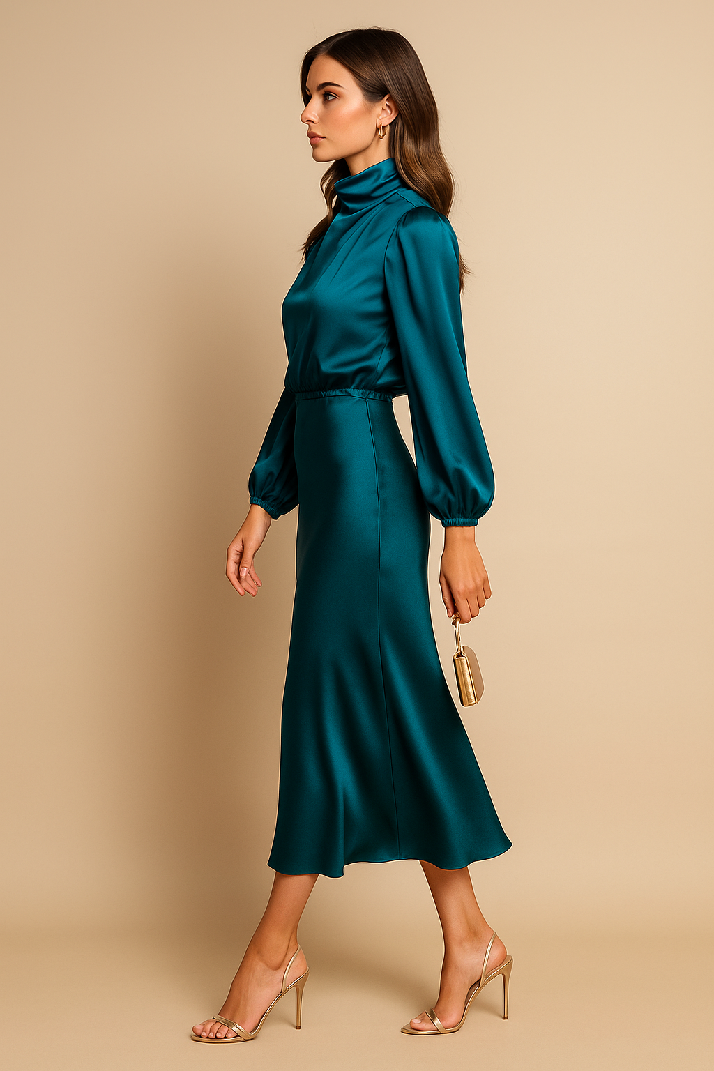 Mila | Refined High-Neck Long-Sleeve Christmas Midi Dress