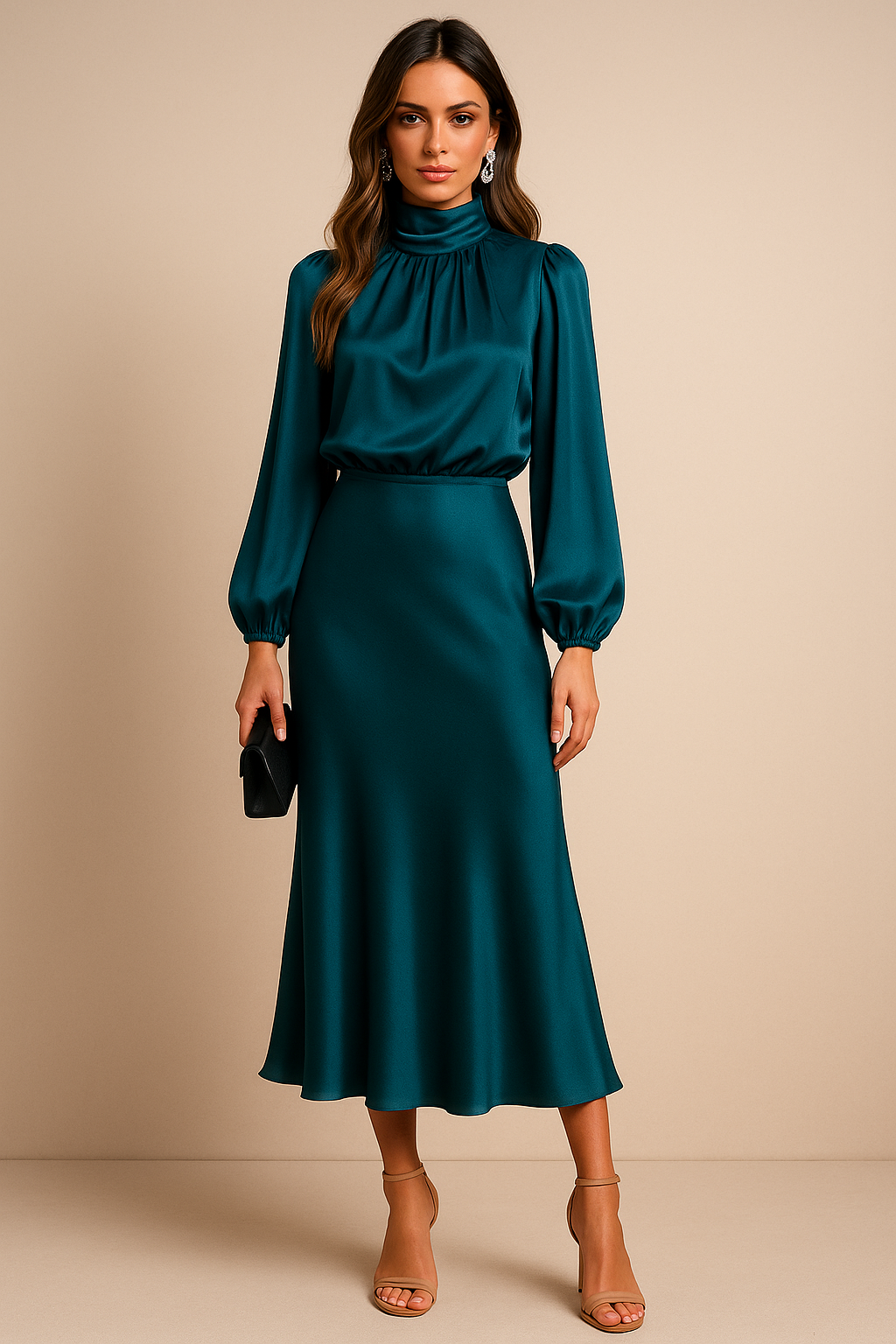 Mila | Refined High-Neck Long-Sleeve Christmas Midi Dress