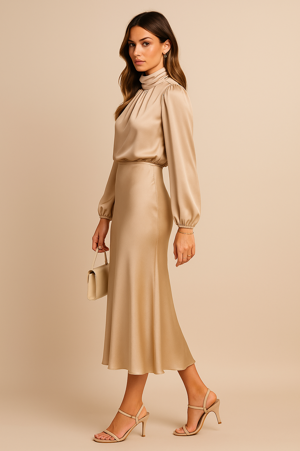 Mila | Refined High-Neck Long-Sleeve Christmas Midi Dress
