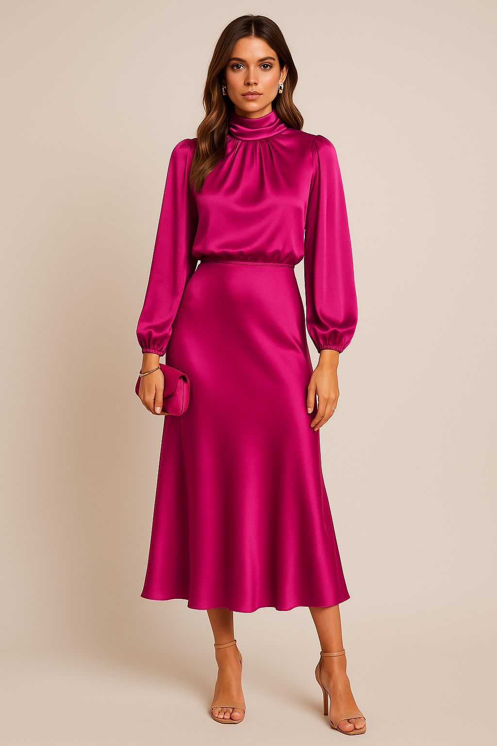 Mila | Refined High-Neck Long-Sleeve Christmas Midi Dress