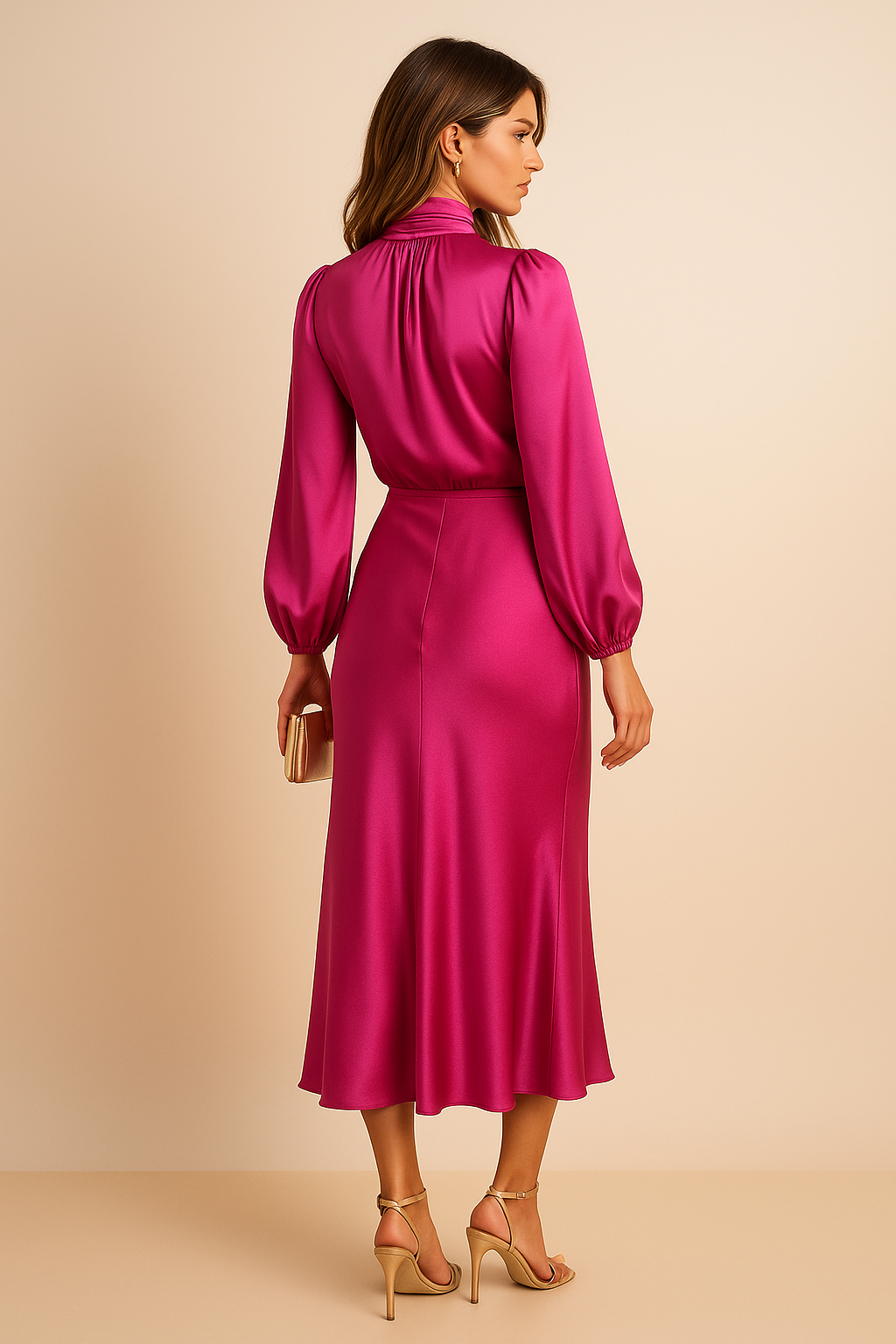 Mila | Refined High-Neck Long-Sleeve Christmas Midi Dress