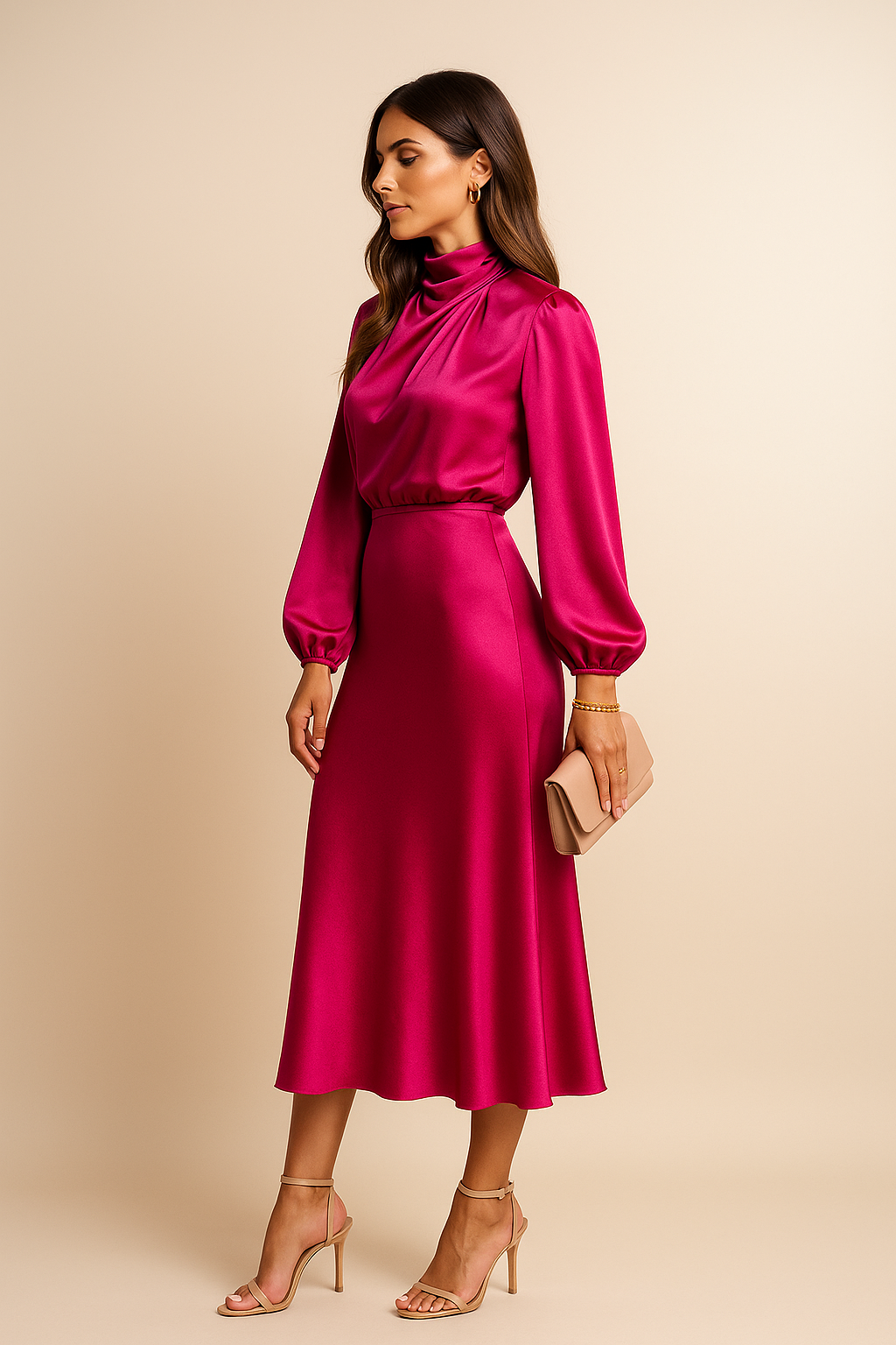 Mila | Refined High-Neck Long-Sleeve Christmas Midi Dress
