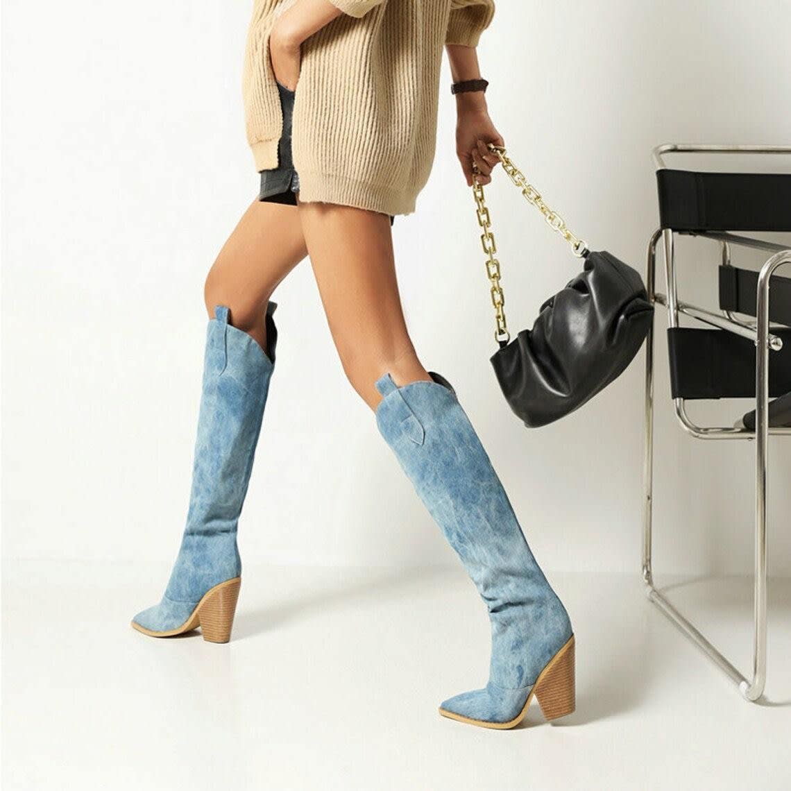 Mila | Sophisticated Knee High Block Heel Cowboy Boots