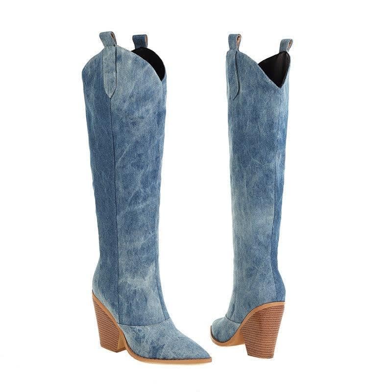 Mila | Sophisticated Knee High Block Heel Cowboy Boots