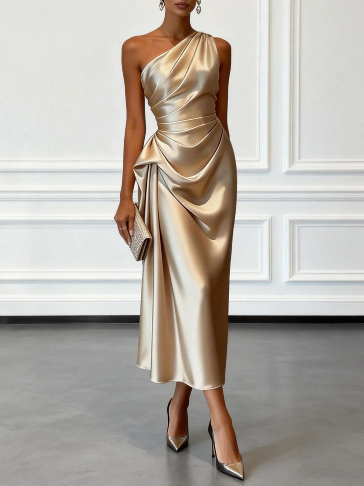 Millie | Chic One-Shoulder Draped Christmas Dress
