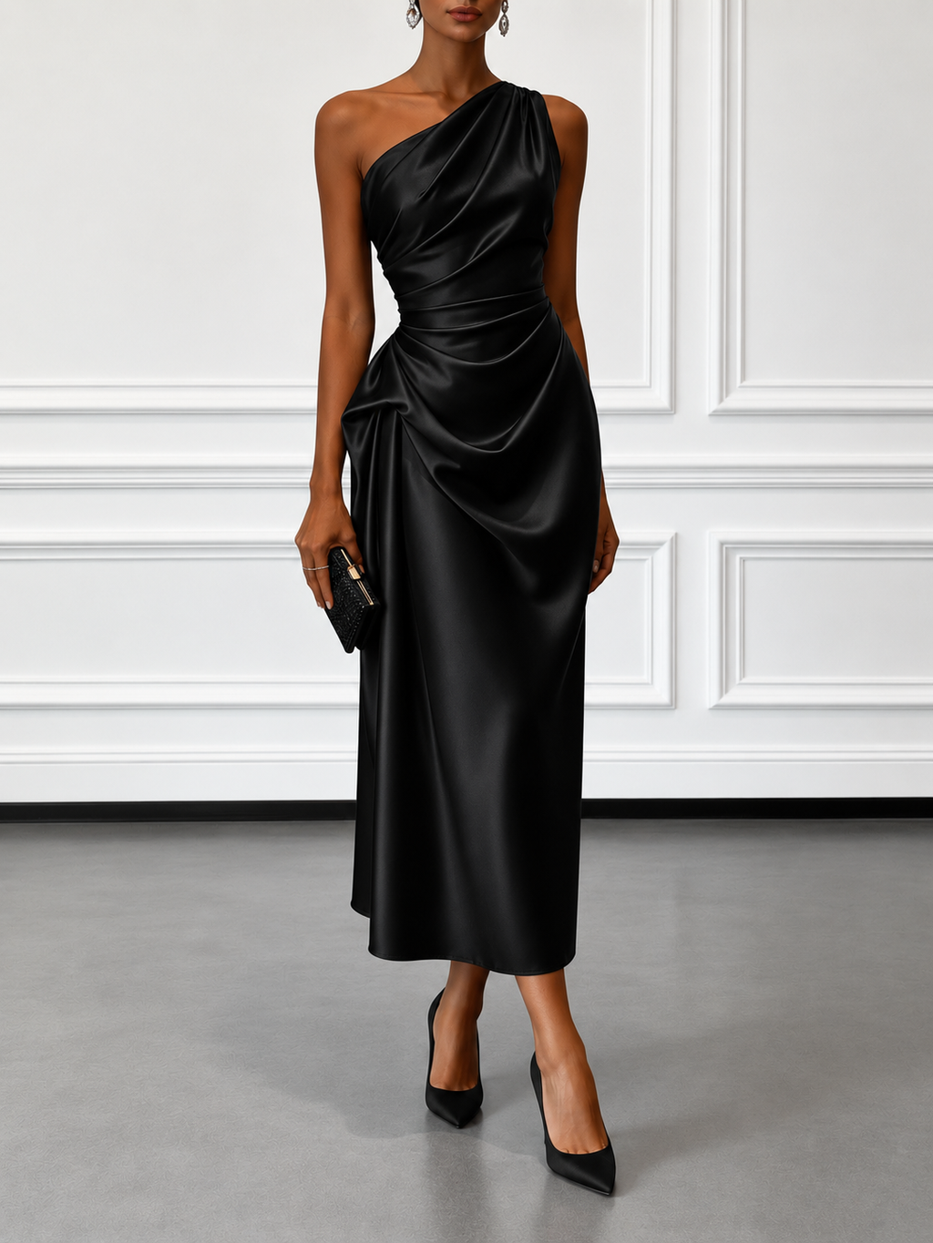 Millie | Chic One-Shoulder Draped Christmas Dress