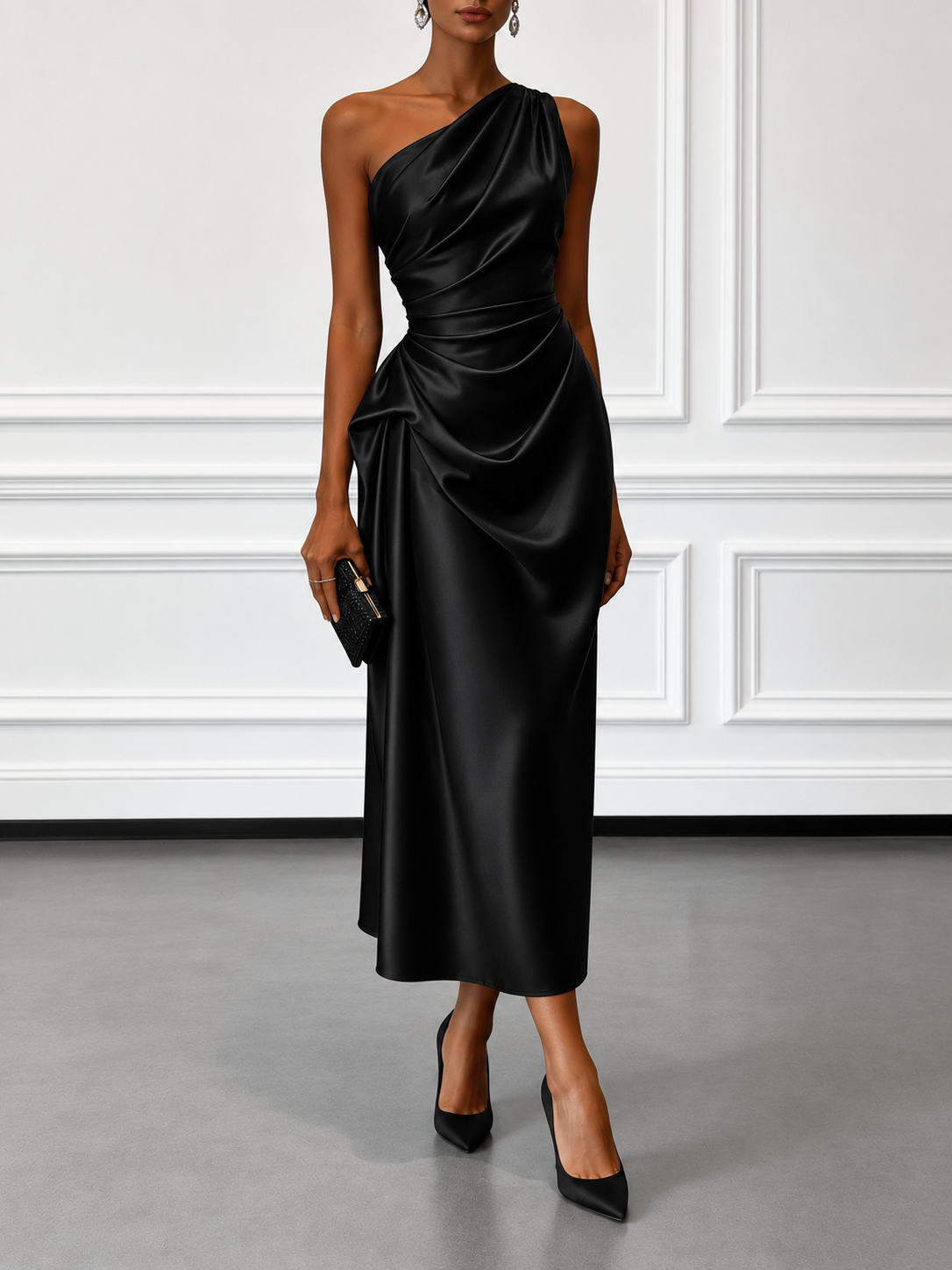 Millie | Chic One-Shoulder Draped Christmas Dress
