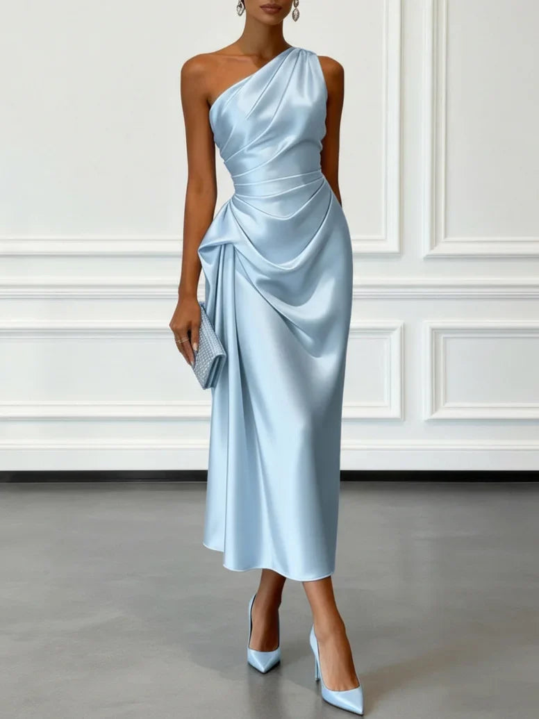 Millie | Chic One-Shoulder Draped Christmas Dress