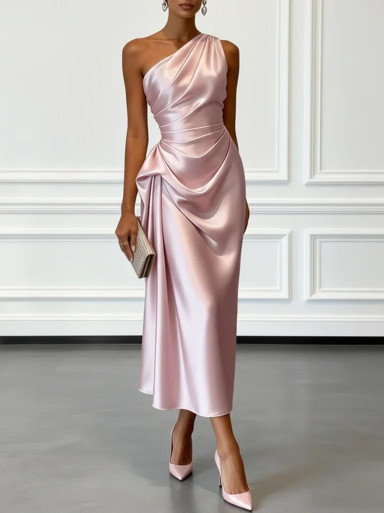 Millie | Chic One-Shoulder Draped Christmas Dress
