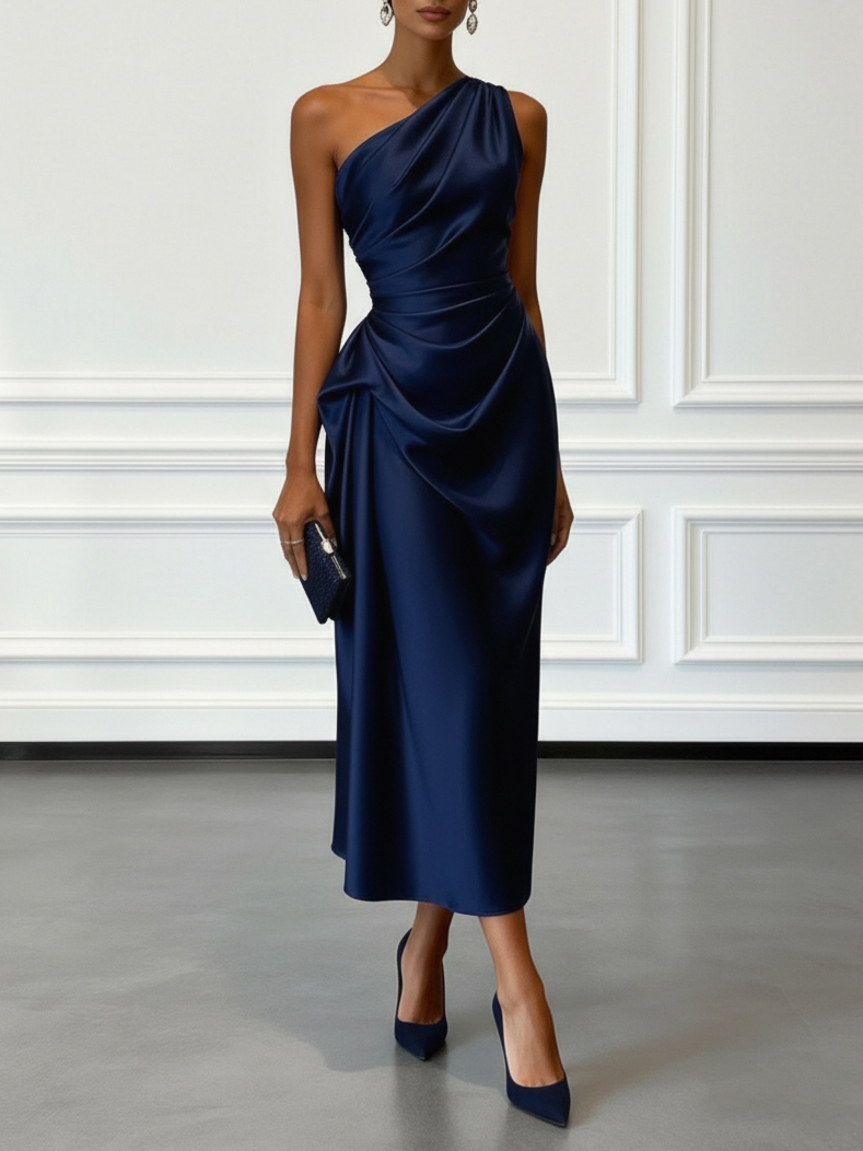 Millie | Chic One-Shoulder Draped Christmas Dress