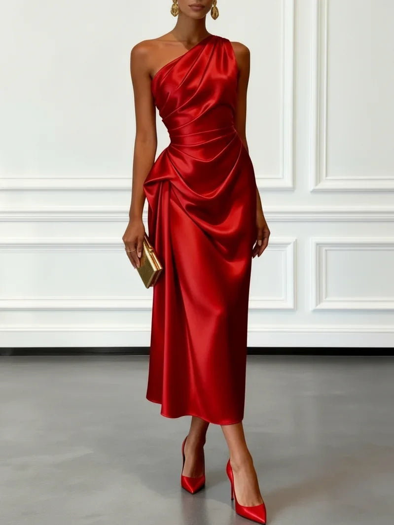 Millie | Chic One-Shoulder Draped Christmas Dress