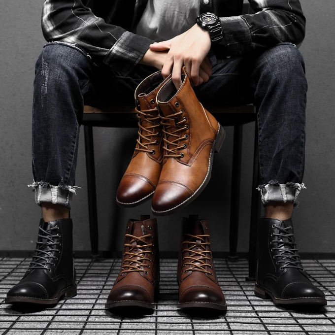 Milo | Classic Lace-Up Cap-Toe Ankle Boots for Men