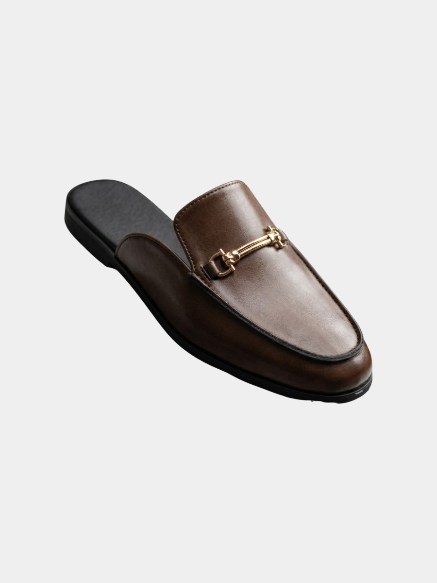 Musa | Polished Horse-Bit Buckle Mule Slippers