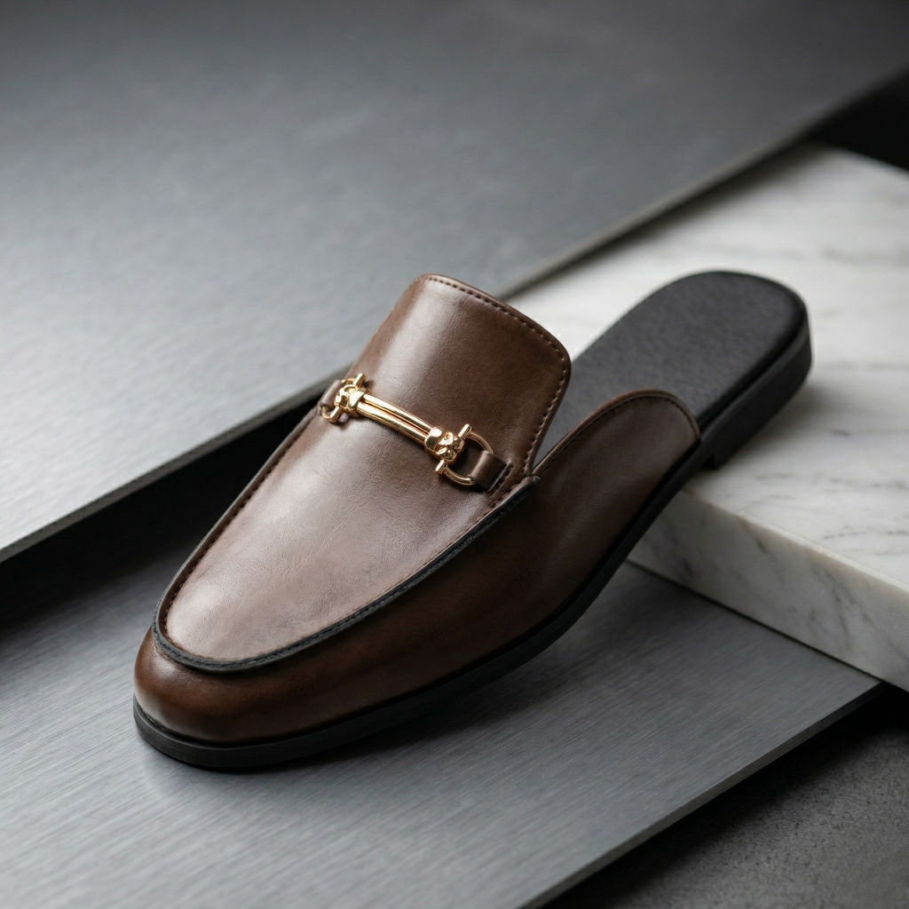 Musa | Polished Horse-Bit Buckle Mule Slippers