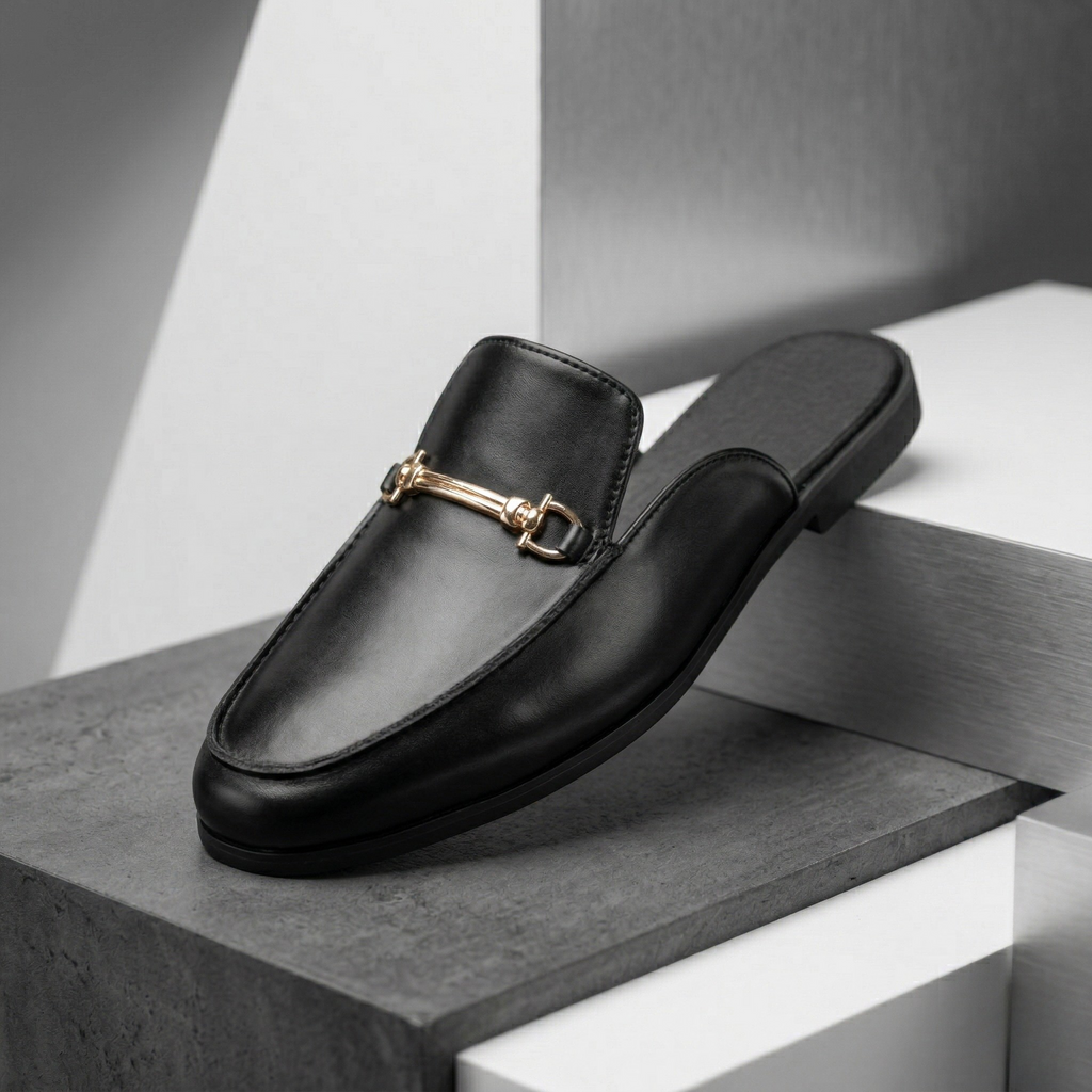 Musa | Polished Horse-Bit Buckle Mule Slippers