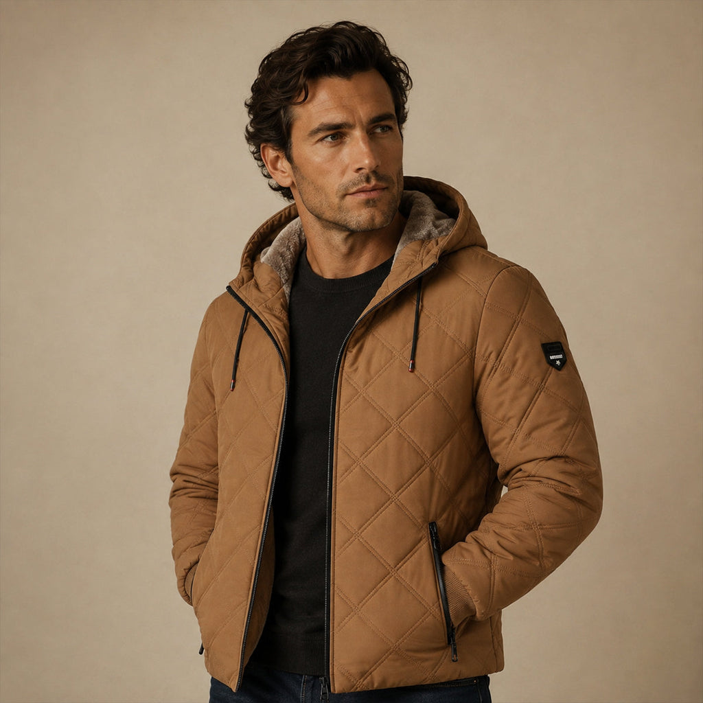 Musa | Sophisticated Quilted Mens Parka Jacket with Faux Fur Hood