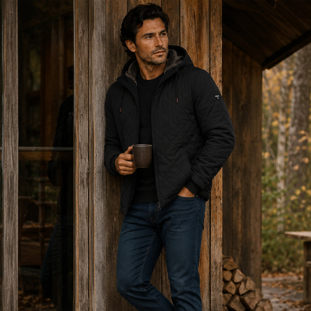 Musa | Sophisticated Quilted Mens Parka Jacket with Faux Fur Hood