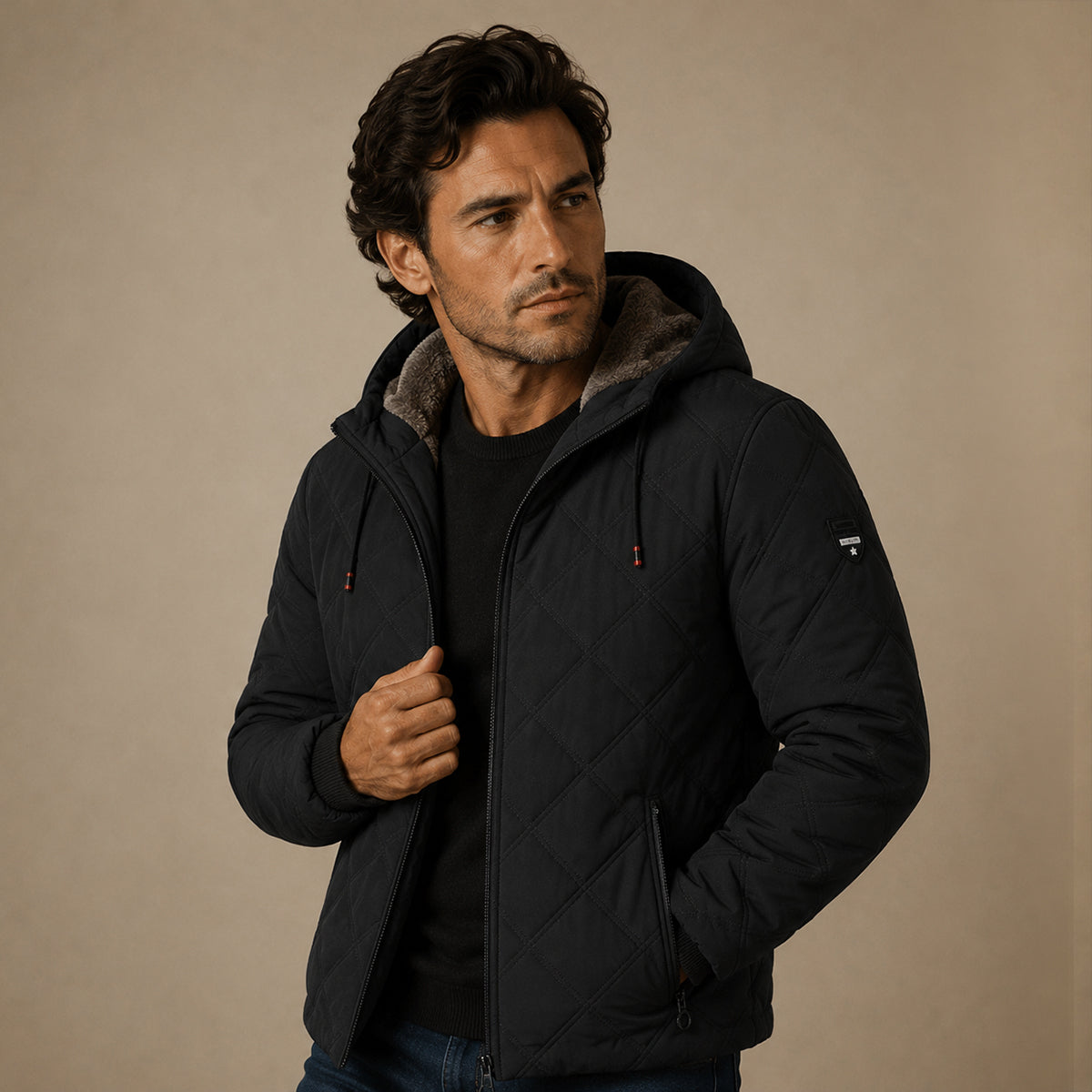 Musa | Sophisticated Quilted Mens Parka Jacket with Faux Fur Hood