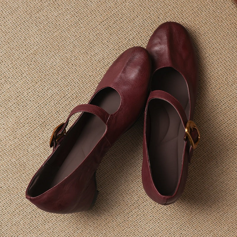 Myla | Relaxed Round Toe Mary Jane Flats with Buckle Strap