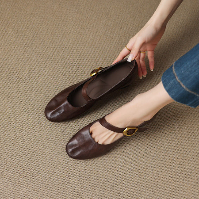 Myla | Relaxed Round Toe Mary Jane Flats with Buckle Strap