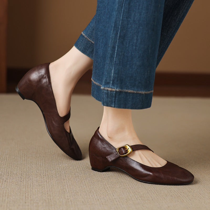Myla | Relaxed Round Toe Mary Jane Flats with Buckle Strap