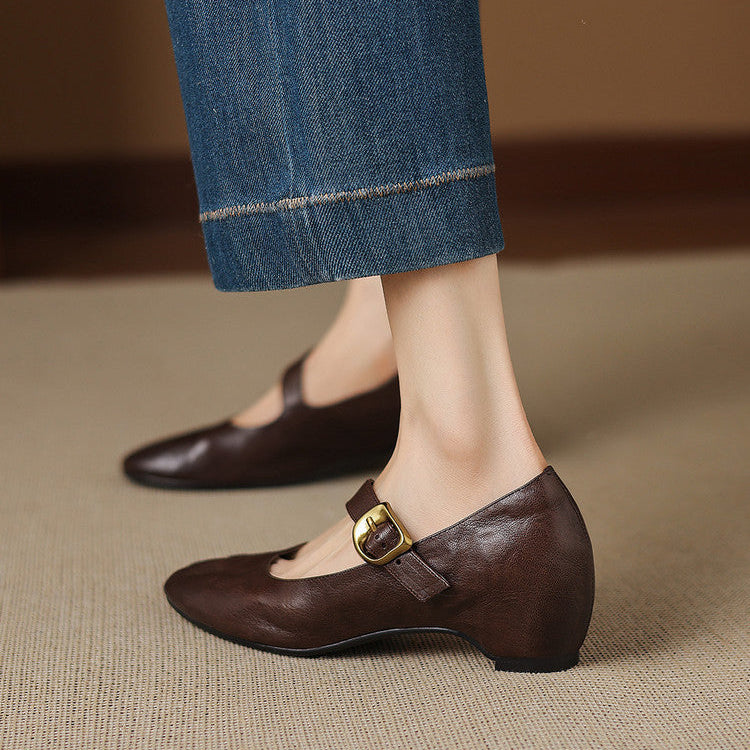 Myla | Relaxed Round Toe Mary Jane Flats with Buckle Strap