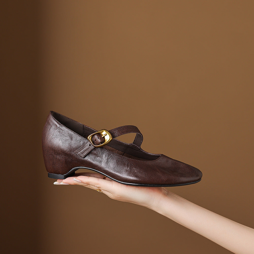 Myla | Relaxed Round Toe Mary Jane Flats with Buckle Strap