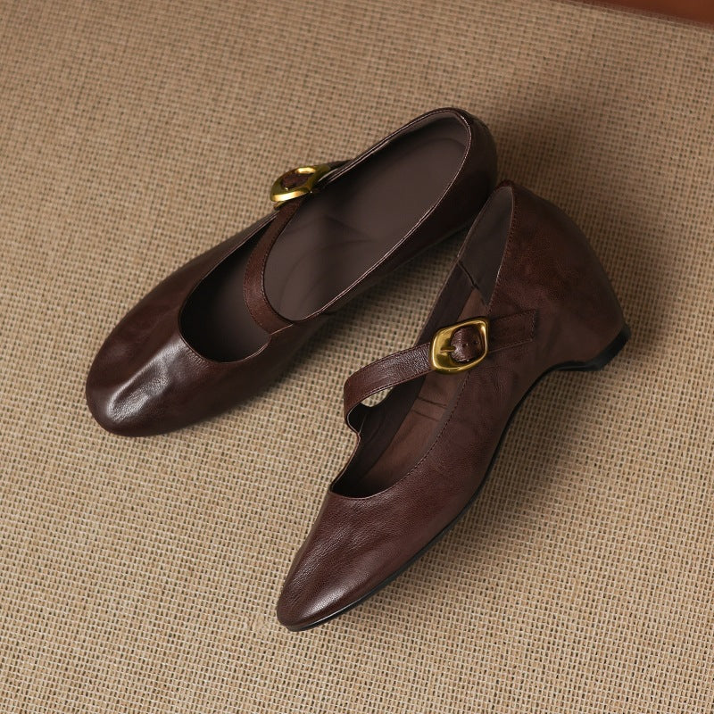 Myla | Relaxed Round Toe Mary Jane Flats with Buckle Strap